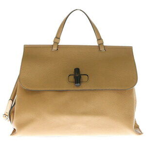 GUCCI Bamboo Daily Bag Handbag Shoulder Beige Tan Leather